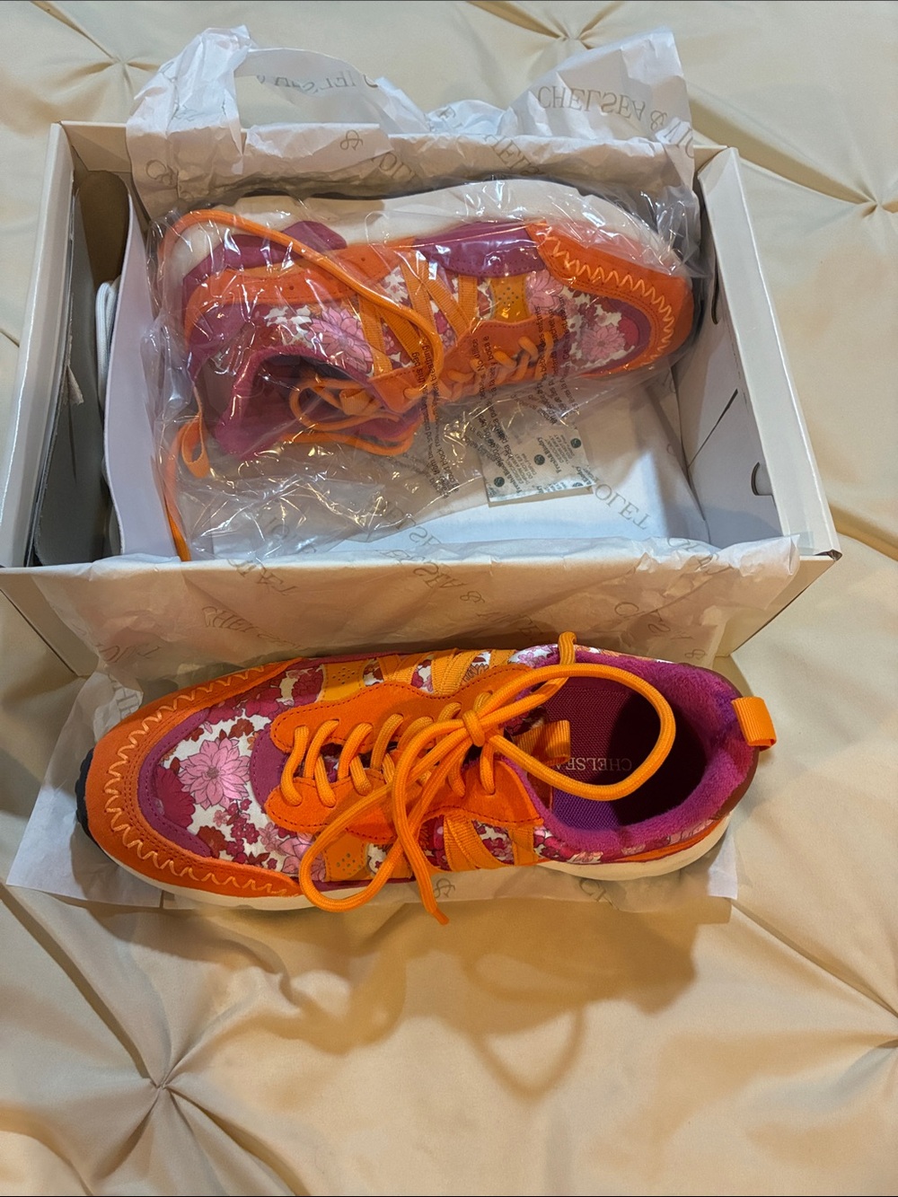 Chelsea & Violet Orange and Pink Floral Women’s Sneakers
